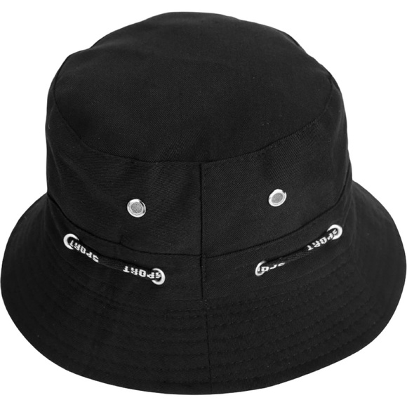 Unisex Black Sporty Bucket Hat with Eyelet Details - Picture 2 of 6